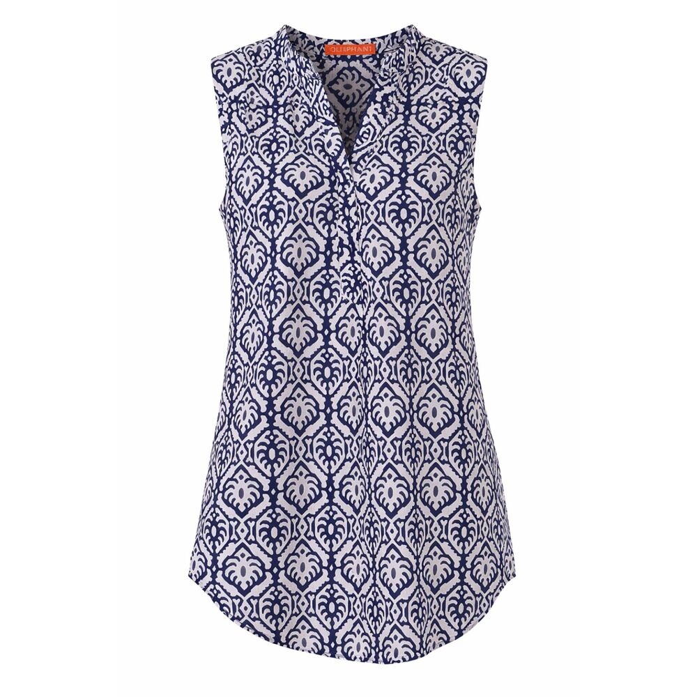 Oliphant Sleeveless Tunic Top Blue White Print Size M Cotton